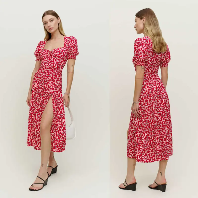 Damen Midi-Kleid mit Blumenprint & Schlitz