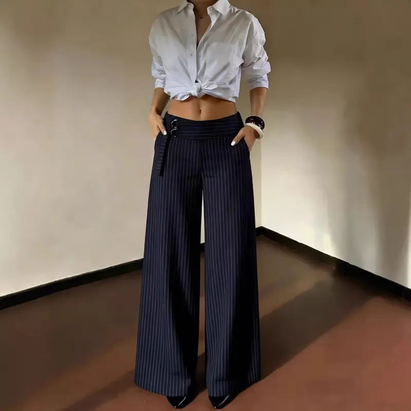 Damen Pinstripe Wide Leg Hose