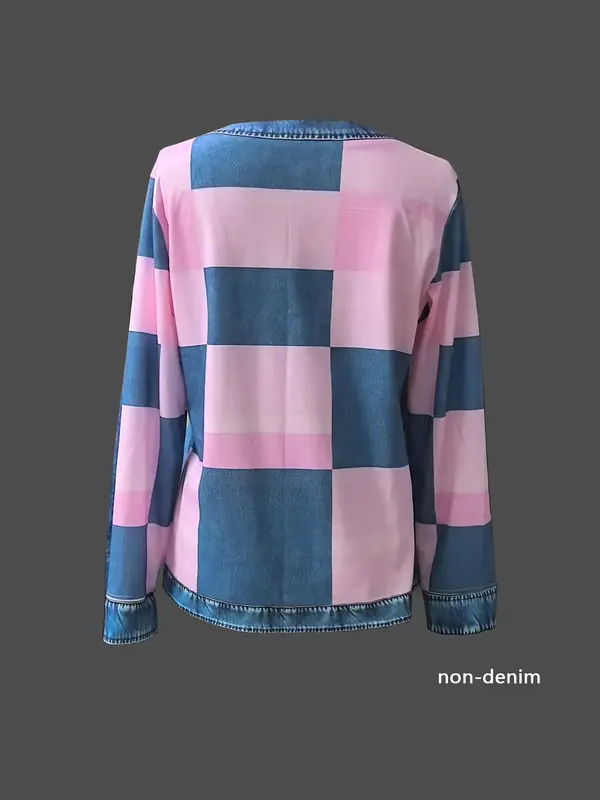 Damen Sweatshirt mit hellblauem Karomuster