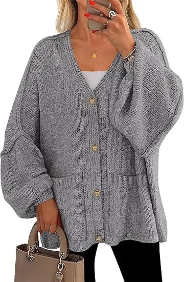 Damen V-Neck Strickjacke mit Taschen