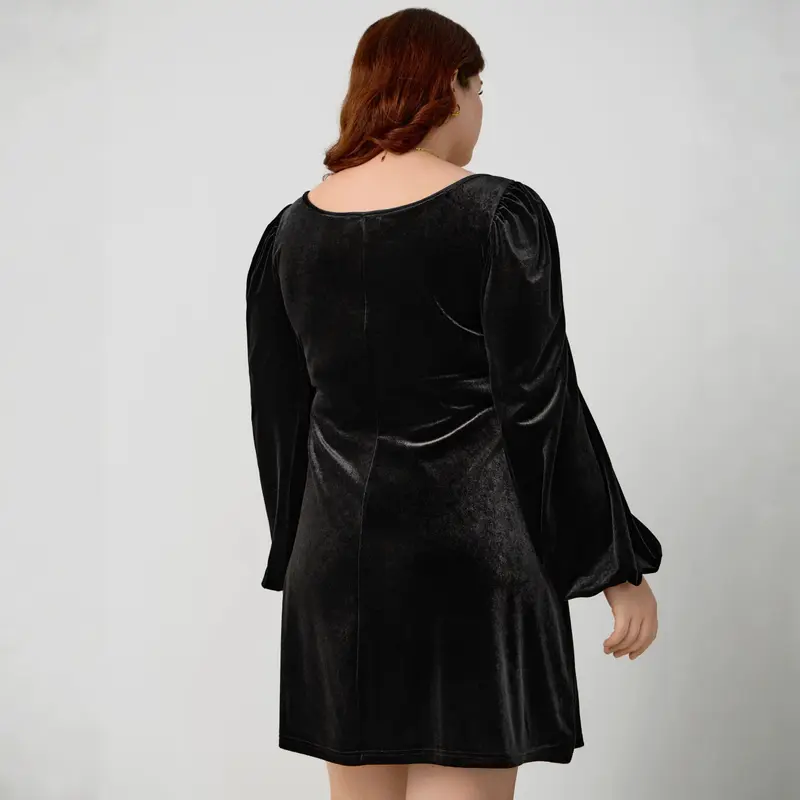 Damen Velourskleid mit Trägern und Puffärmeln