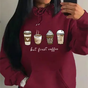 Damenkleid 'Zuerst Kaffee' Kartoon-Muster mit Getränken