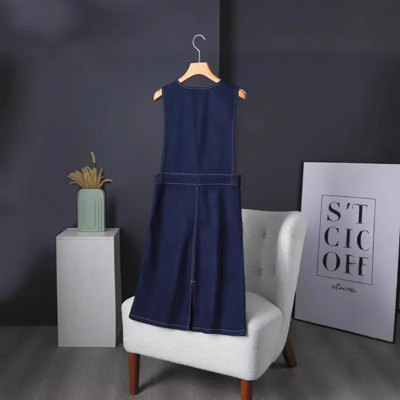 Denim-V-Neck Vestkleid im Jap/Kor-Stil