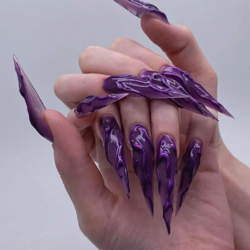 Devil's Claws Press On Nails, Violett Glitzer