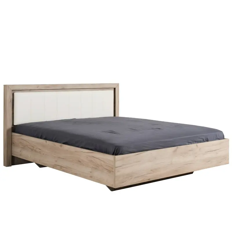 Doppelbett Holzbett Polsterbett Ehebett Bettrahmen mit Lattenrost Eiche Grau Kunstleder - Weiss, 160x200cm