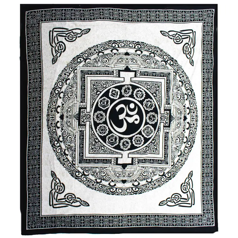 Doppelbettdecke, Ritualtuch, Wandbehang aus Baumwolle und Wandteppich 230x200 — OM Mandala