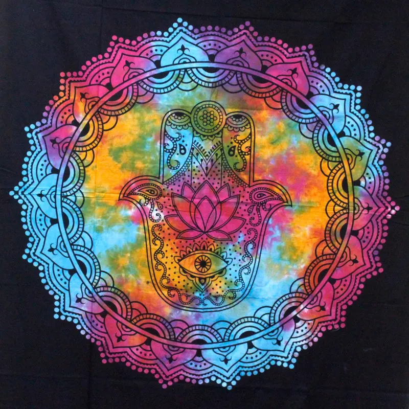 Doppelbettdecke, Ritualtuch, Wandteppich aus Baumwolle - Hamsa Schwarz - 230x200 cm