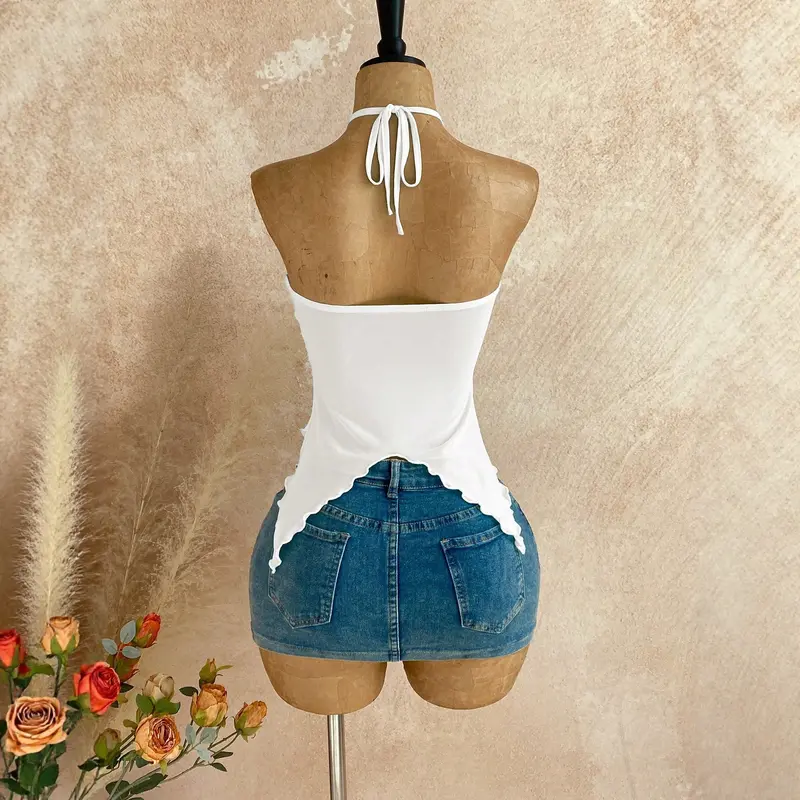 Doppellagiges Mesh Neckholder Top für Damen
