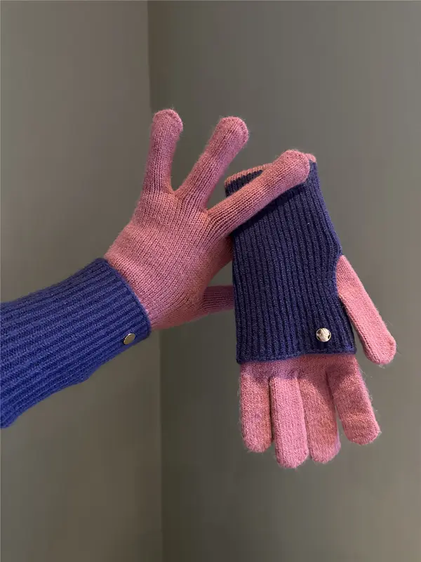 Dual-Use Colorblock Strickhandschuhe im Maillard-Stil