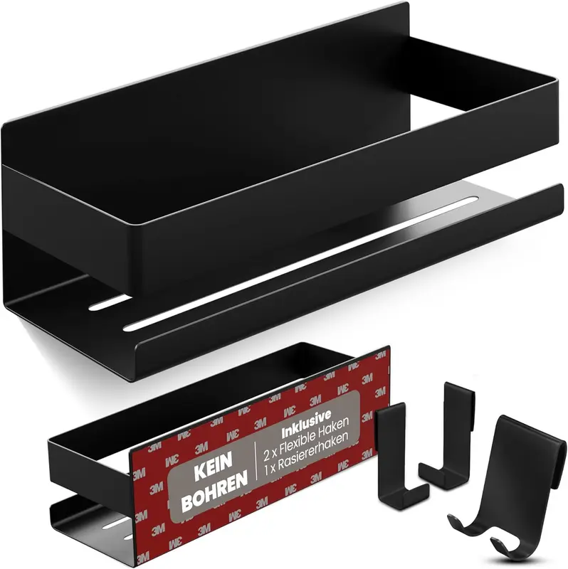 Duschablage Ohne Bohren - Badregal aus Aluminium, Schwarz - Aluminium
