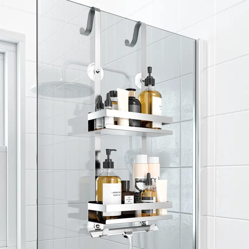 Duschregal ohne Bohren für Glasduschtüren, Silber B