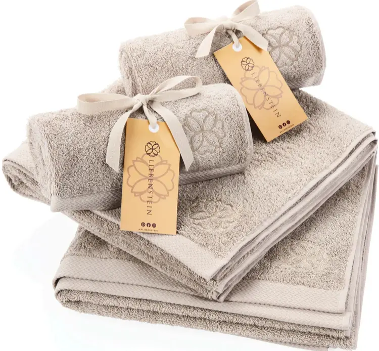 Duschtuch & Handtuch - 4er Set (beige, hellgrau)