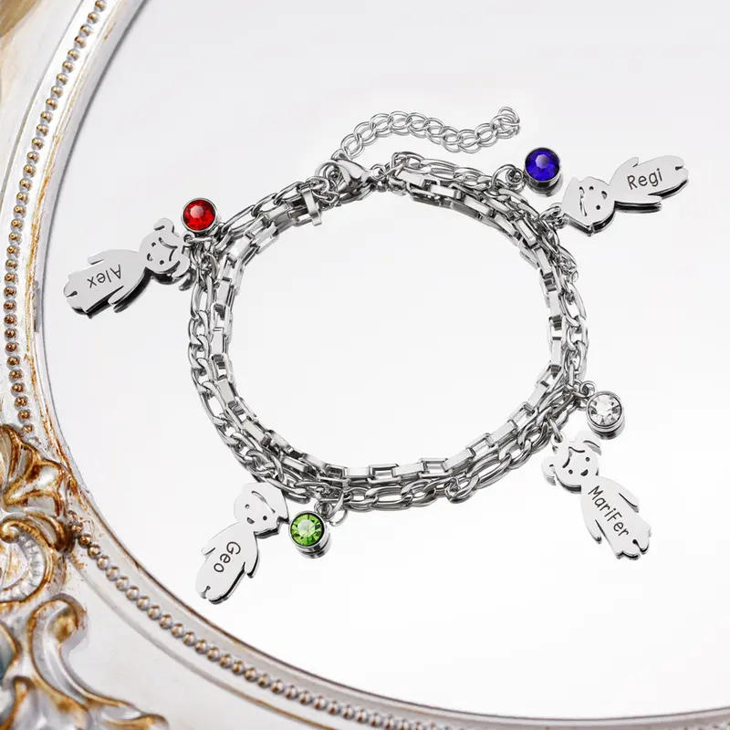 Edelstahl-Armband «Trésor» · Doppellagig mit Charms, Silber