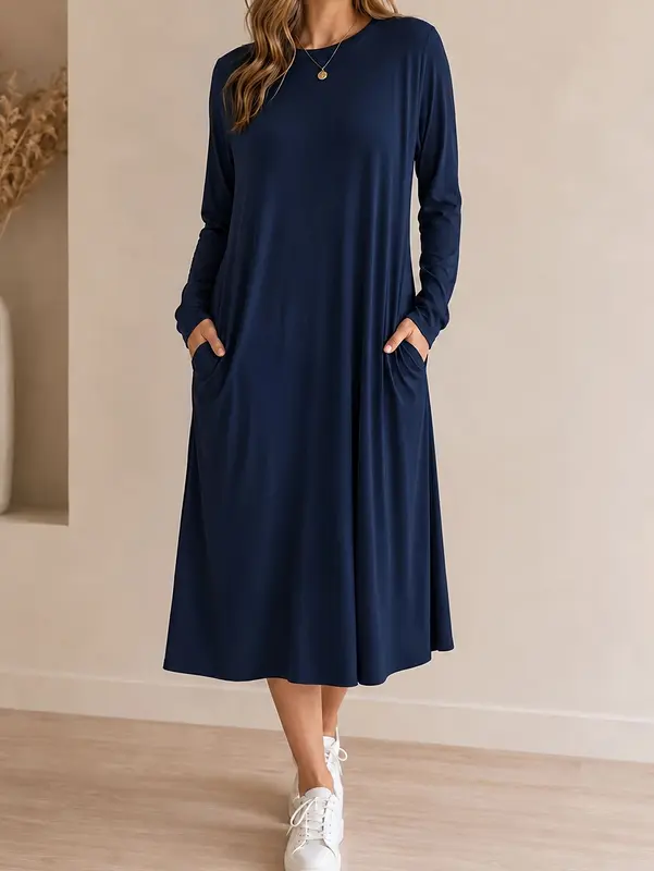 Einfarbiges Langarm-Kleid