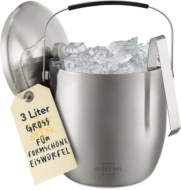 Eiswürfelbehälter mit Zange und Deckel, Eiseimer 3l