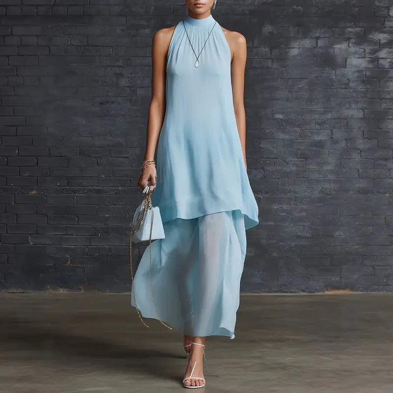 Elegant Armlos Modischer Halsausschnitt Damenkleid