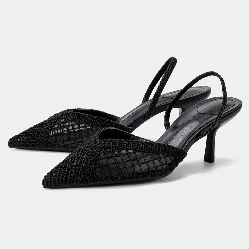 Elegante Mesh-Stiletto-Sandalen mit spitzer Zehe
