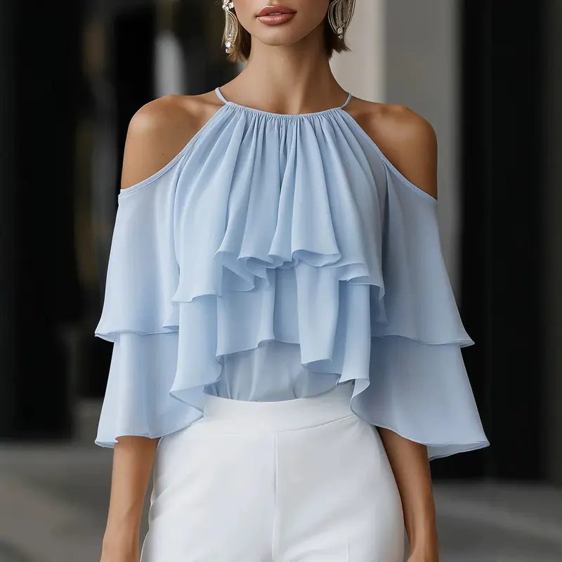 Elegante Off-Shoulder Chiffonbluse mit Rüschen