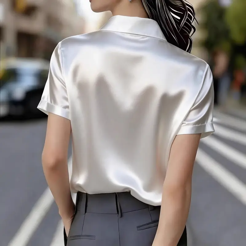 Elegante Satin-Bluse mit Kurzarm und Doppel-Pattentaschen