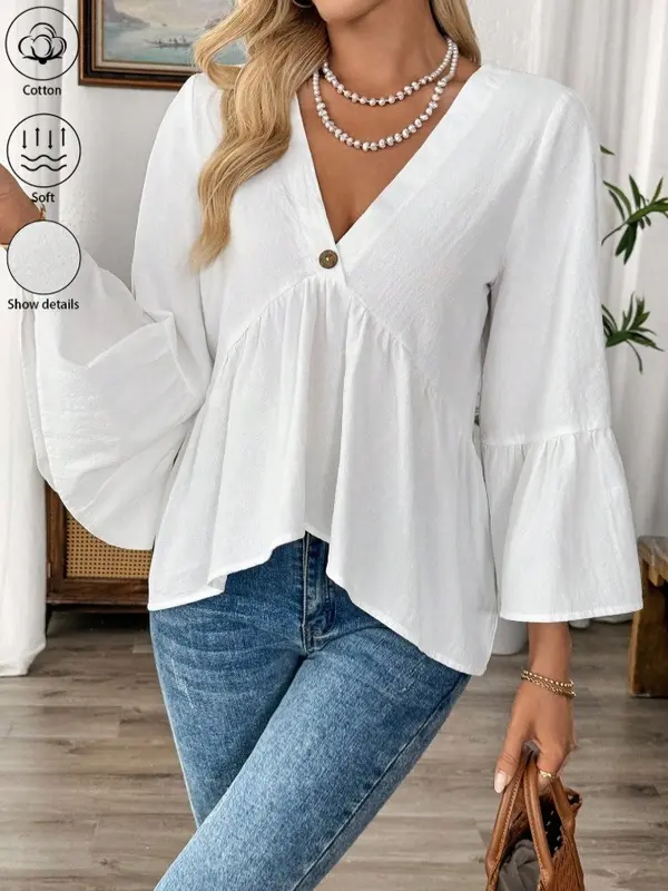 Elegante V-Neck Bluse mit Rüschenärmeln