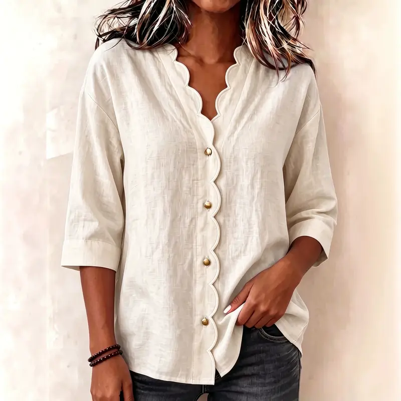 Elegante V-Neck Bluse mit Wellenspitze