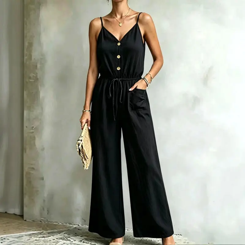 Eleganter ärmelloser Jumpsuit mit weitem Bein · Modell 2
