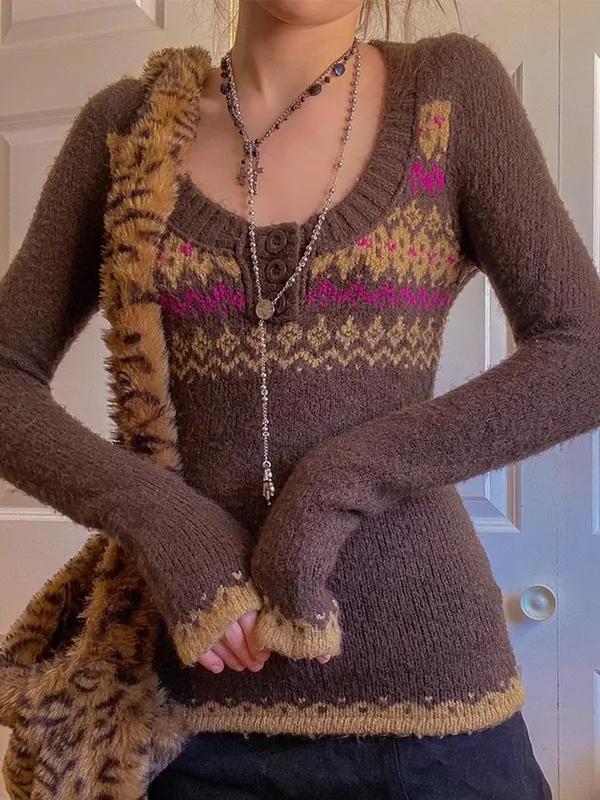 Eleganter Colorblock Strickpullover mit Rundhals