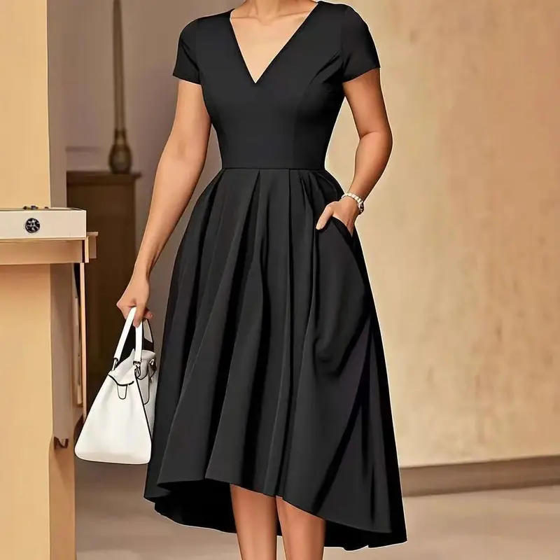 Eleganter Damen A-Linien-Midi-Rock mit V-Ausschnitt