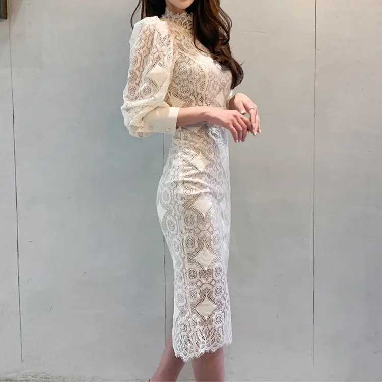 Eleganter Damenkleider mit 3D-Besatz und Lanternenärmeln