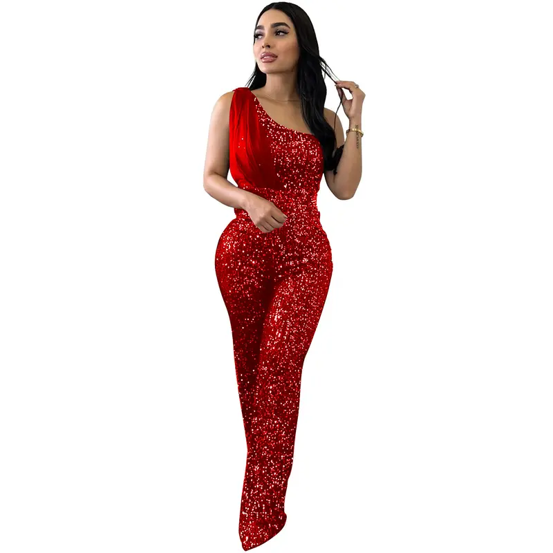 Eleganter Pailletten-Jumpsuit mit One-Shoulder