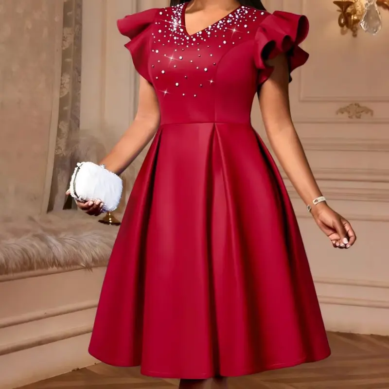 Elegantes A-Linien Midikleid mit V-Ausschnitt
