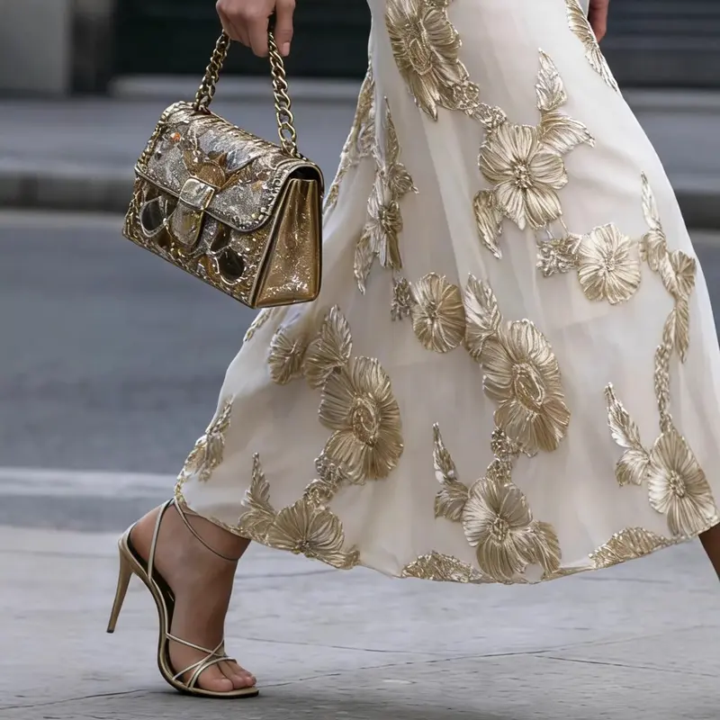 Elegantes Jacquard Maxi-Kleid