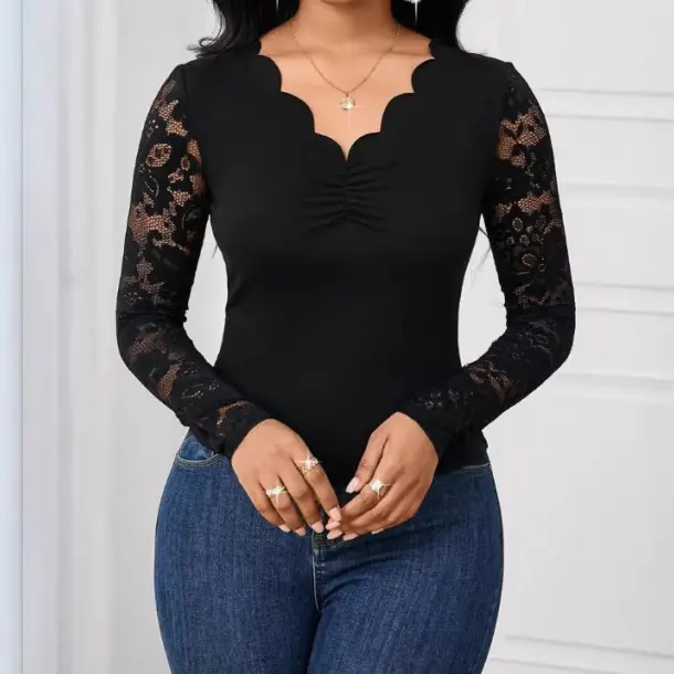 Elegantes Langarm-Spitzentop für Damen