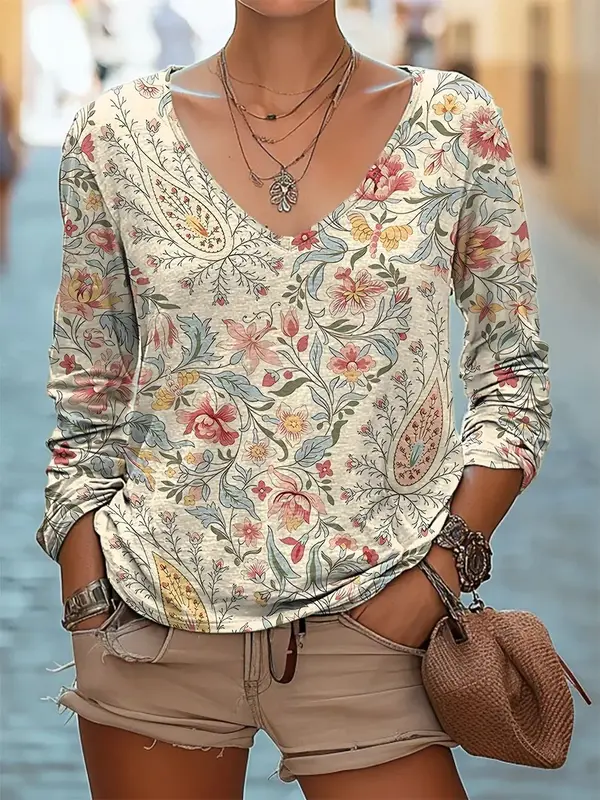 Elegantes Langarmshirt mit V-Ausschnitt