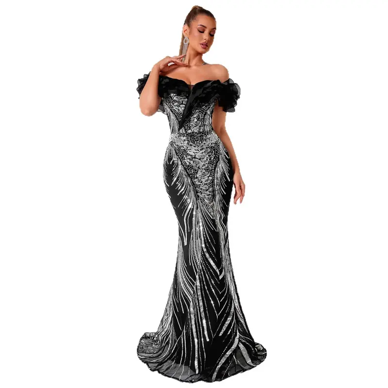 Elegantes Off-Shoulder Fishtail-Kleid mit Rüschen