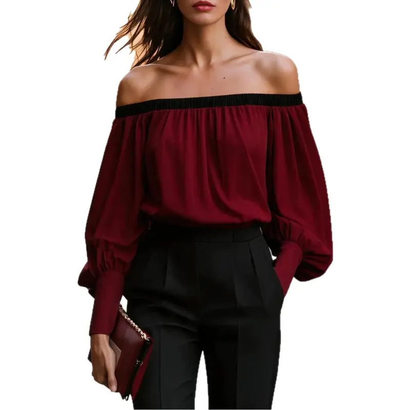 Elegantes Off-Shoulder Langarm-Top mit Laternenärmeln