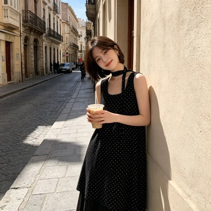 Elegantes Polka-Dot A-Linien Kleid