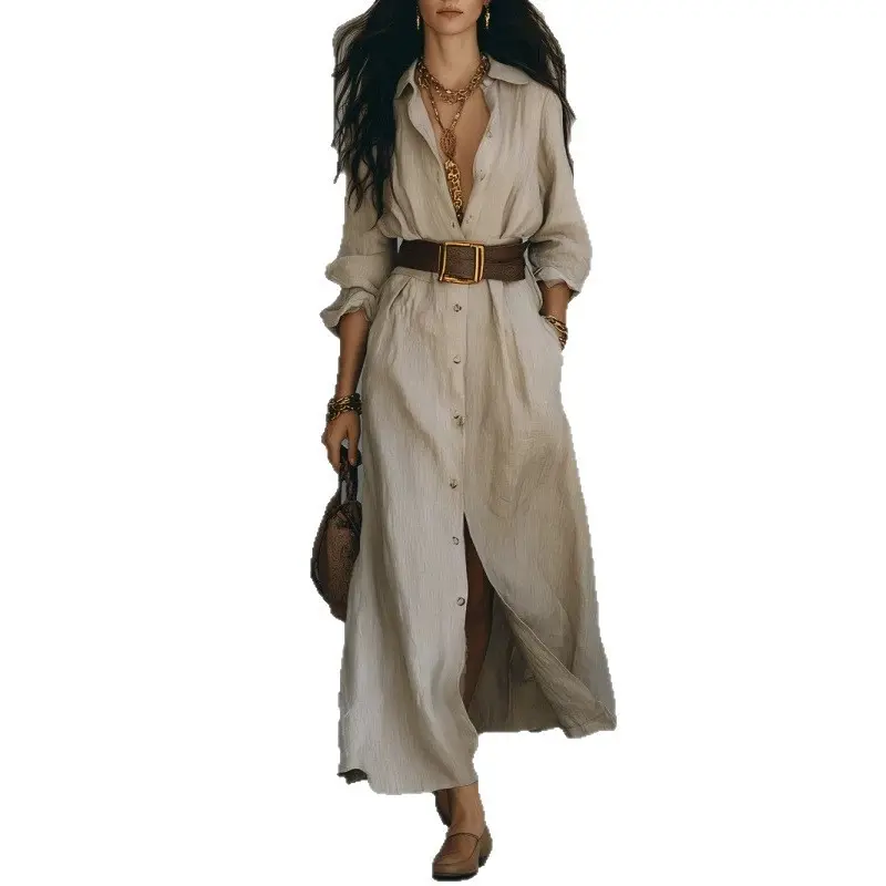 Elegantes V-Neck Langarm-Kleid mit Gürtel