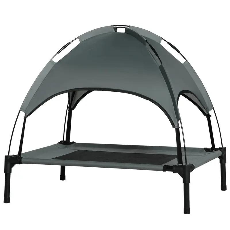 Erhöhtes Hundebett Hundeliege Outdoor mit Dach Grau, 76x61x73cm