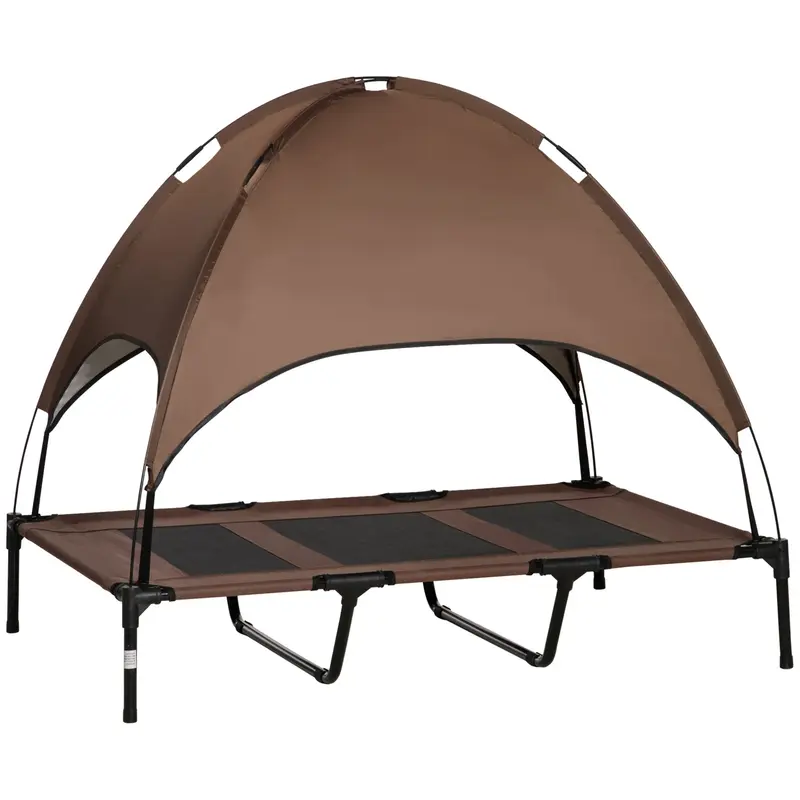 Erhöhtes Outdoor-Hundebett Haustierbett mit Dach Braun, 122x92x108cm