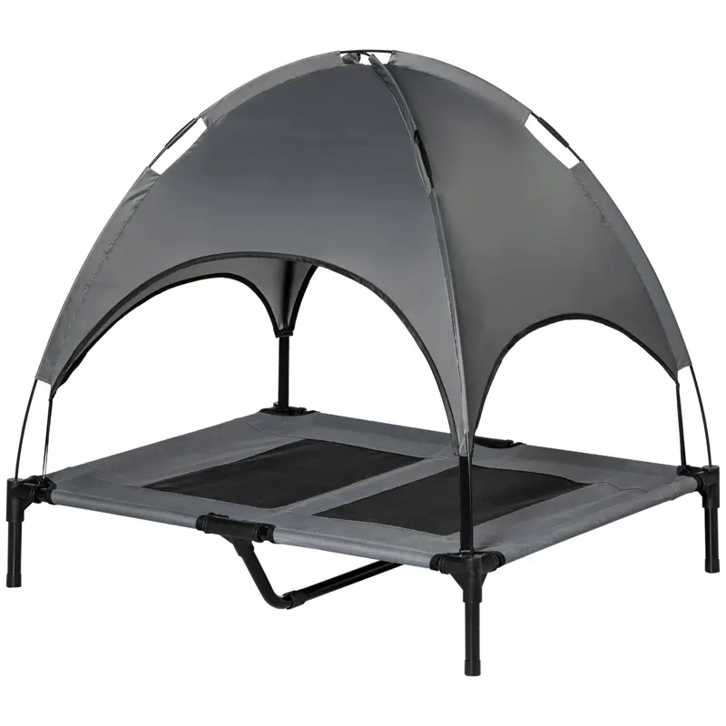 Erhöhtes Outdoor-Hundebett mit Dach Hundeliege Grau, 92x76x90cm