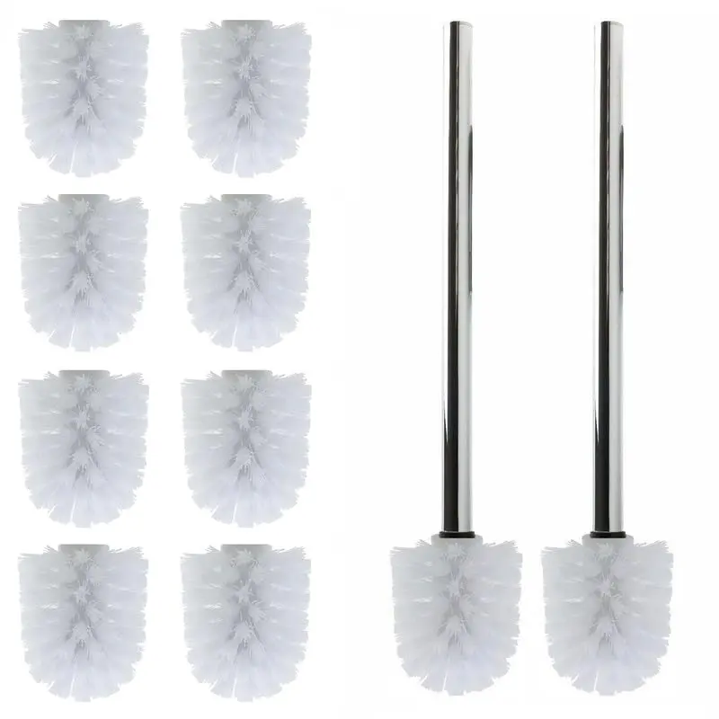 Ersatz WC-Bürstenkopf-Set, 10 Bürsten & 2 Griffe, 10 Bürsten/2 Griffe Weiss