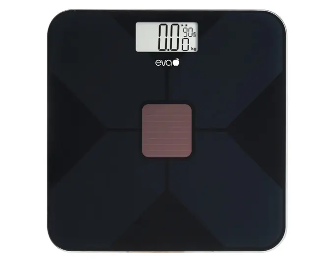 EVA Personenwaage Solar Glas schwarz 180 kg/50 g 28x28x2.3 cm