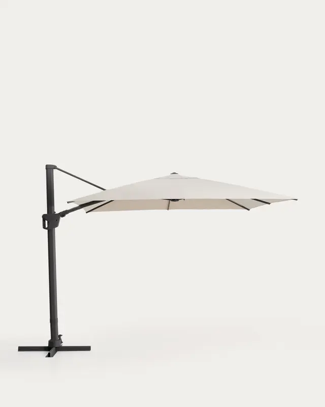 Exzentrischer Sonnenschirm Noli in Beige mit graphitgrauem Aluminiumgestell, 300 x 300 cm