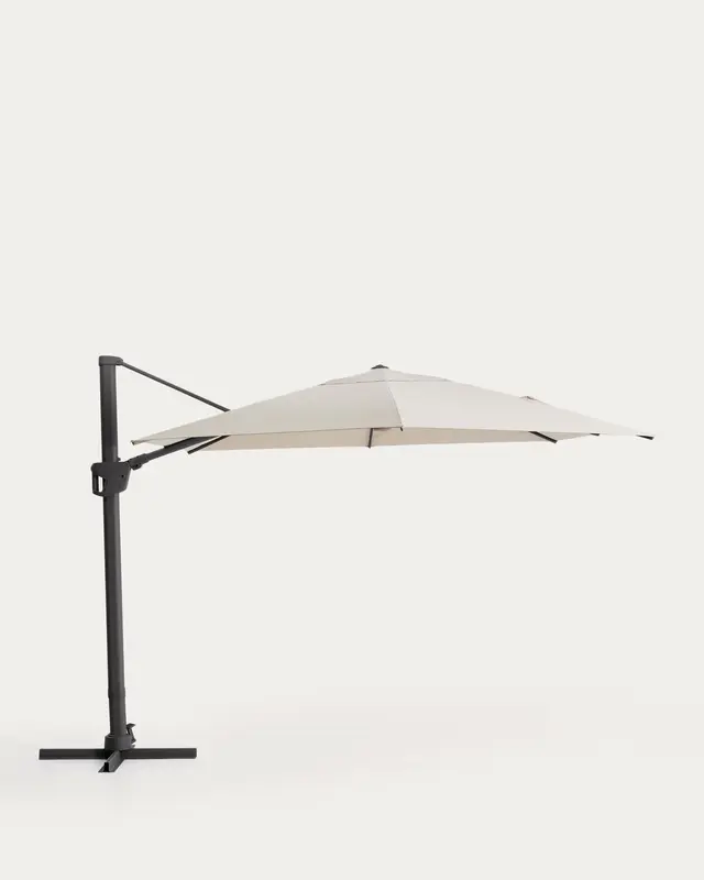 Exzentrischer Sonnenschirm Noli in Beige mit graphitgrauem Aluminiumgestell, 300 x 420 cm