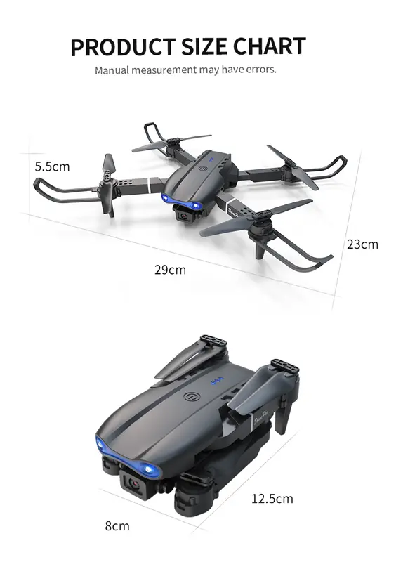 Faltbare Mini-Drohne mit Kamera & 2 Akkus, Schwarz