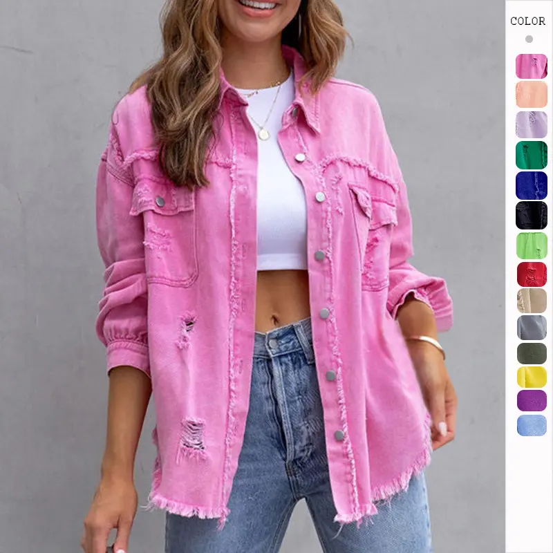 Fashion Ripped Shirt Jacke Damen