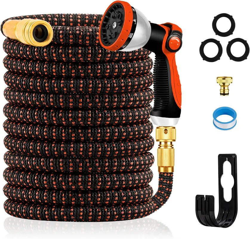 Flexibler Gartenschlauch, knickfrei & strapazierfähig, 30M/100FT Schwarz-orange
