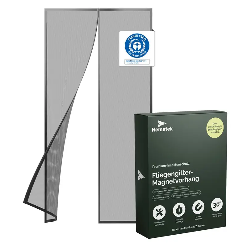 Fliegengitter-Tür für Balkontüren (100 x 200 cm), Schwarz 100 x 200 cm