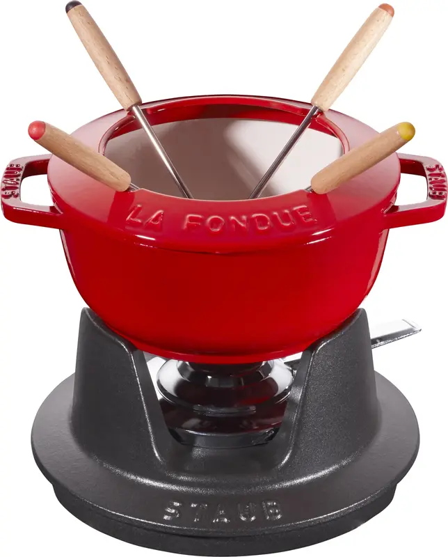 Fondue Set Kirsch-Rot m. 2 Griffen, rund. 16cm